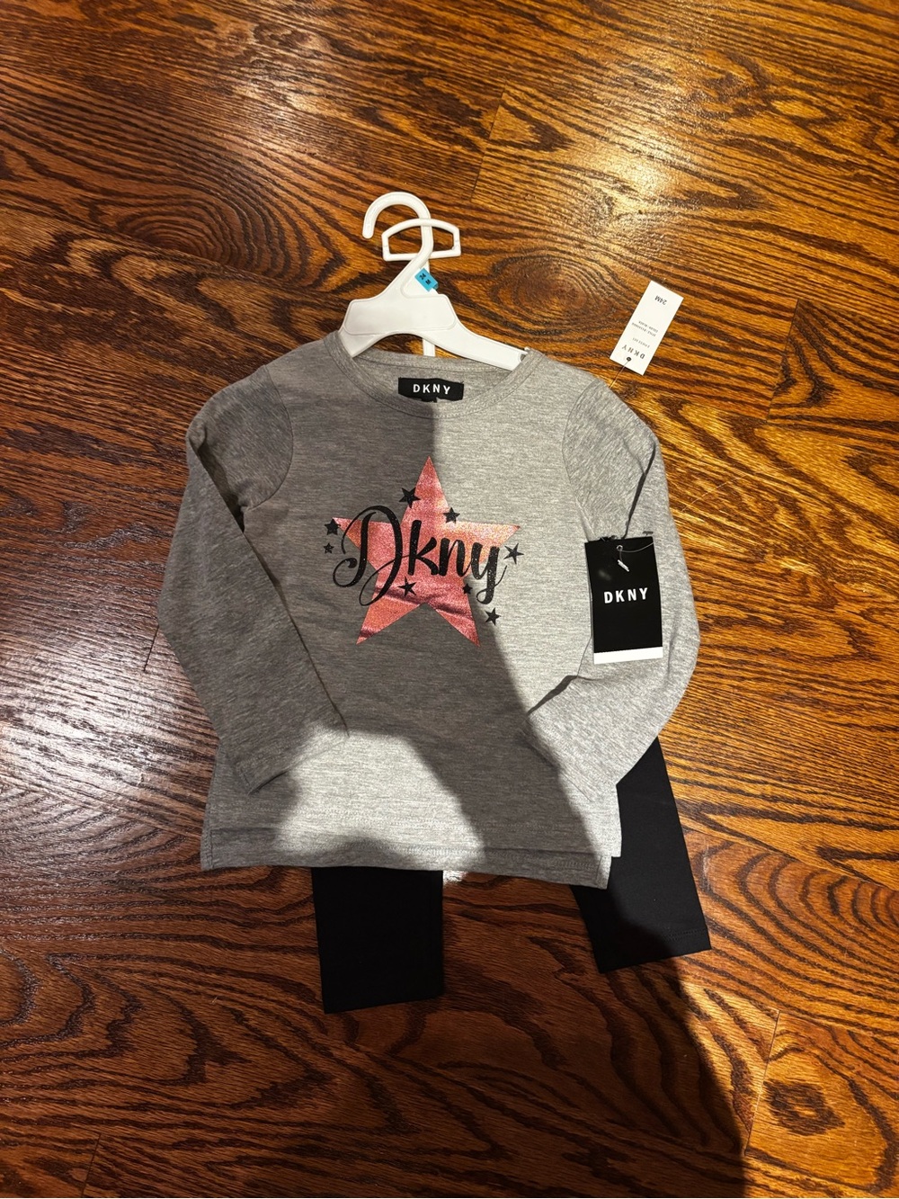 DKNY 2 Piece Gray Long Sleeve Tee with black leggings